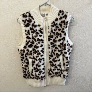 BONGO Cream and Brown Animal Patterned Sweater Vest (Size XL)
